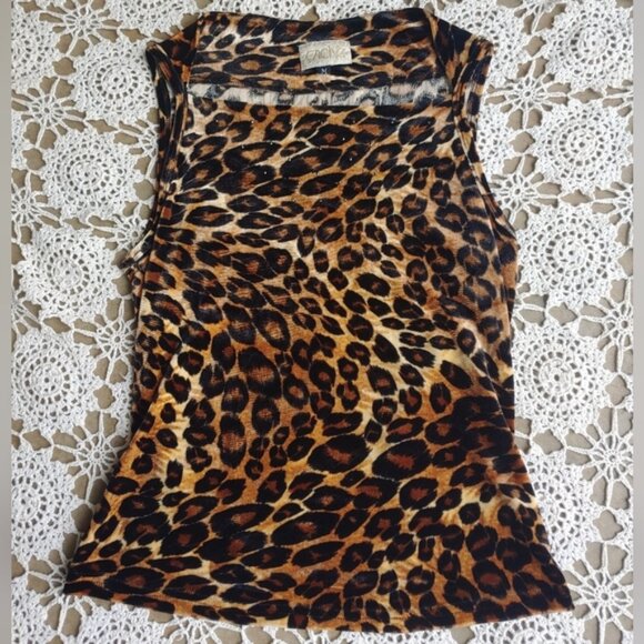 Caché Velvet Leopard Print Tank Top With Rhinestones - Picture 1 of 4